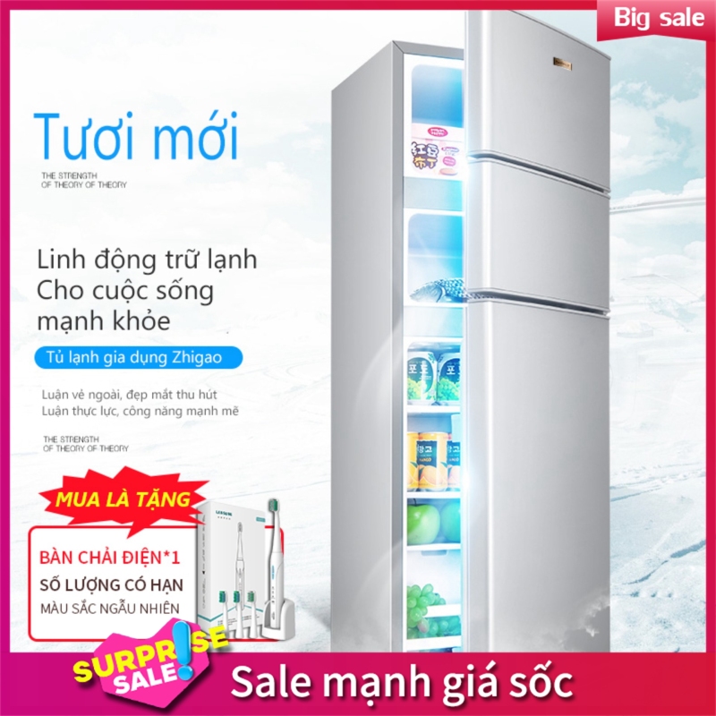 Tủ lạnh 3 cánh 148L SAKURA màu bạc tủ lạnh mini tủ lạnh cỡ nhỏ ba cửa 3 cánh 3 ngăn làm lạnh, đông mềm, đông đá, sang trọng hiện đại tiết kiệm điện tủ lạnh gia dụng tủ lạnh mini tủ lạnh cỡ nhỏ