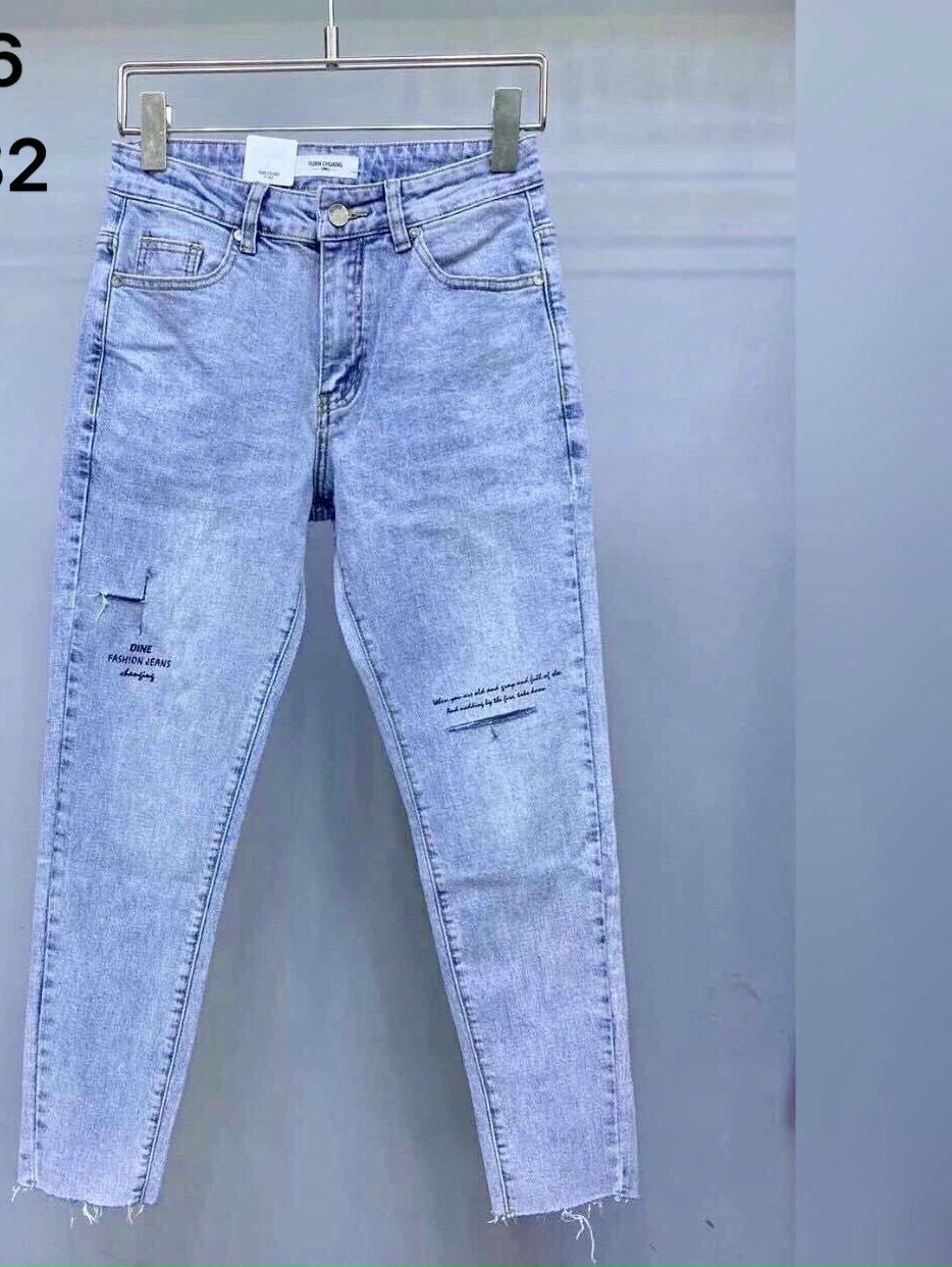 (CÓ VIDEO) Quần jean nam rách gối chất bò co dãn thêu chữ tua chân ống bó form dáng ôm skinny màu xanh phong cách hàn quốc cao cấp 4056