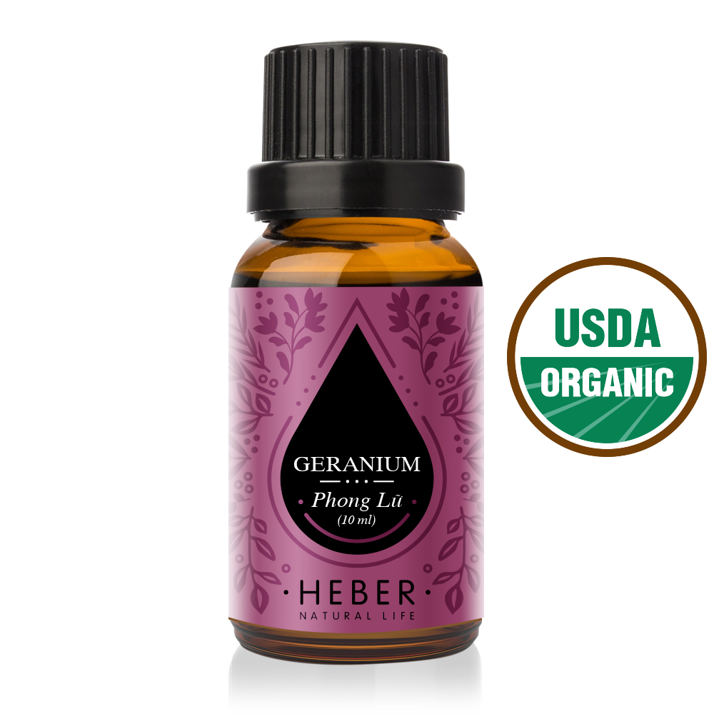 Tinh Dầu Phong Lữ Geranium Essential Oil Heber Natural Life, Thiên Nhiên Nguyên Chất, Cao Cấp Nhập Khẩu, Xông Thơm Phòng, Hương Dịu Nhẹ