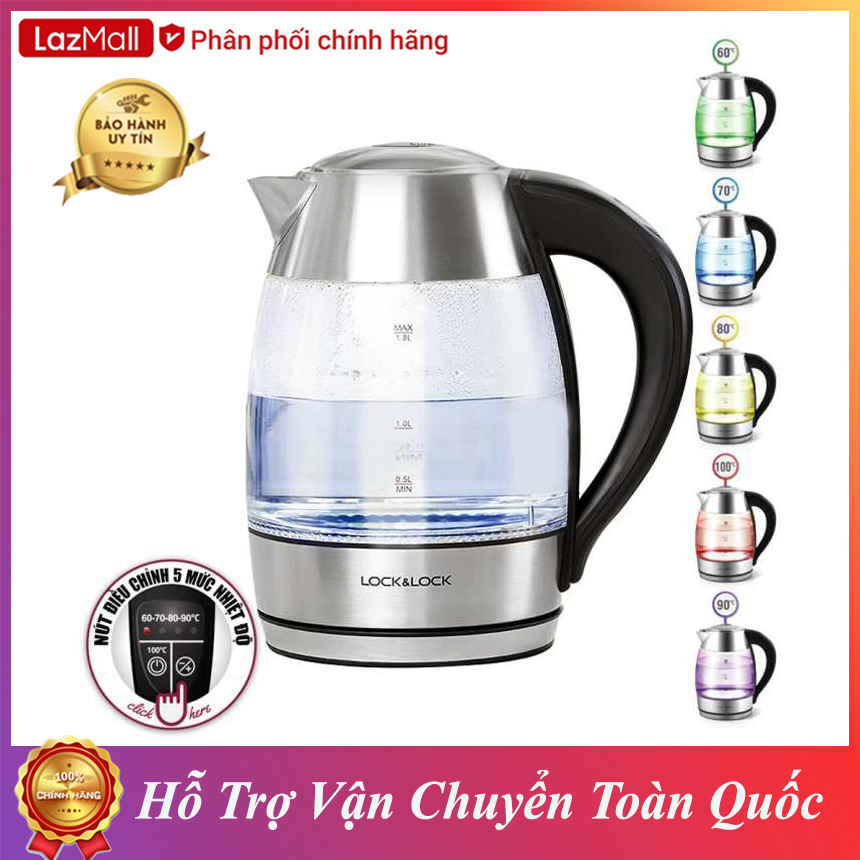 ( Xả Kho - Giá Ưu Đãi ) Ấm Đun Siêu Tốc Lock&Loch , Ấm đun nước siêu tốc thủy tinh Lock Loch 1.8L Tự Động Ngắt Điện , Thép Không Gỉ Chống Nóng Ấm Đun Nước Điện Gia Dụng Thiết Bị Nhà Bếp EU Nhập Khẩu.