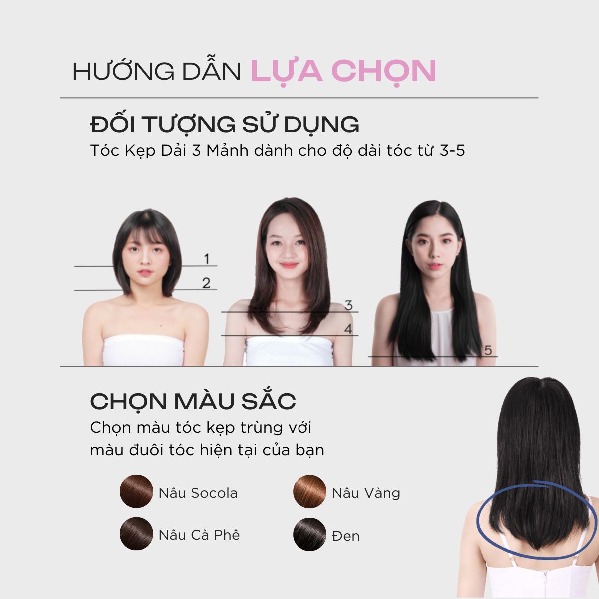Tóc Kẹp Dải 3 Mảnh CAPELLI Dáng Thẳng