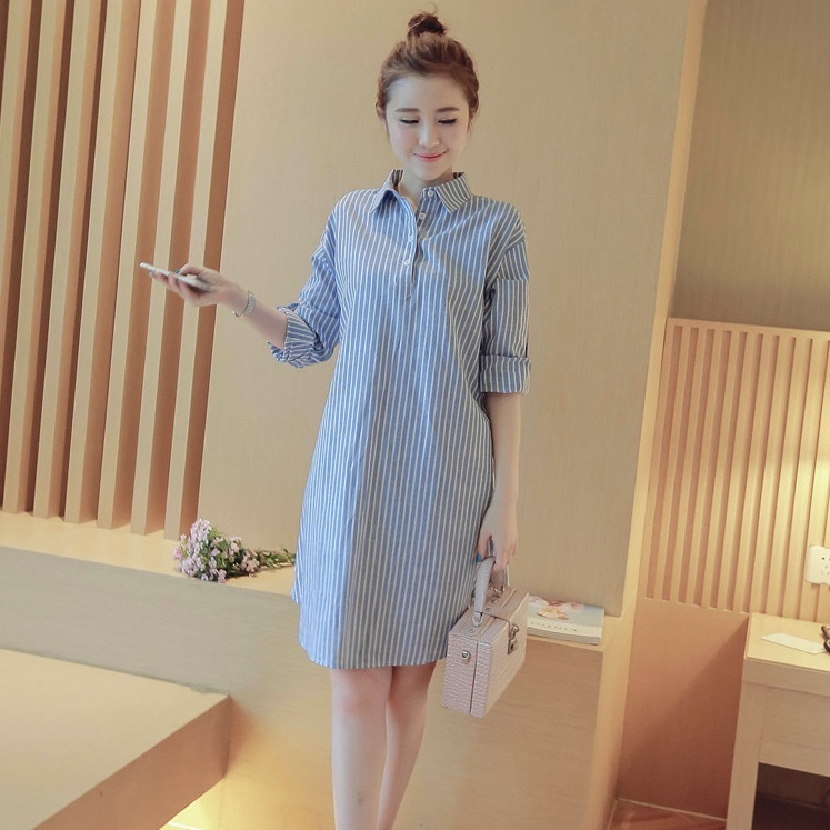 Đầm bầu suông cổ sơ mi kẻ sọc 148