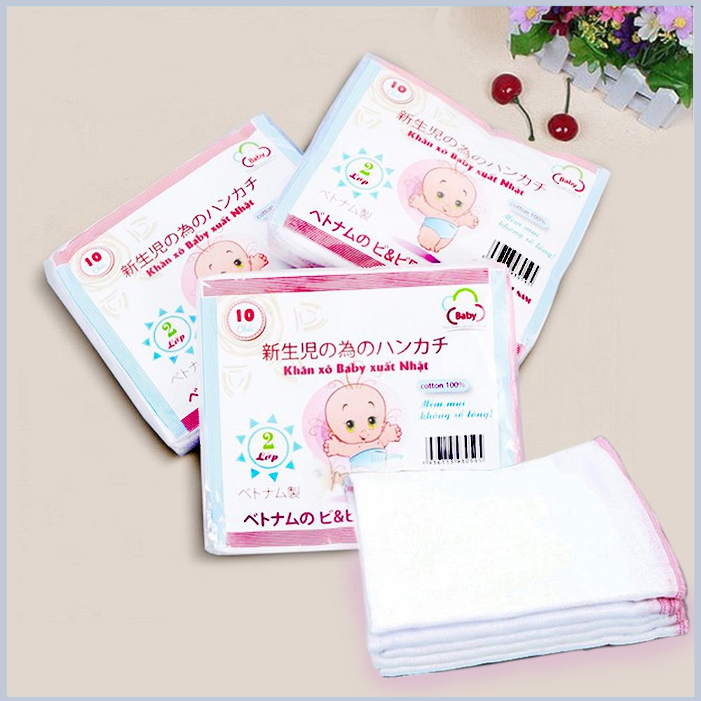 Khăn sữa cotton 2 lớp mềm cho bé - Set 10 cái