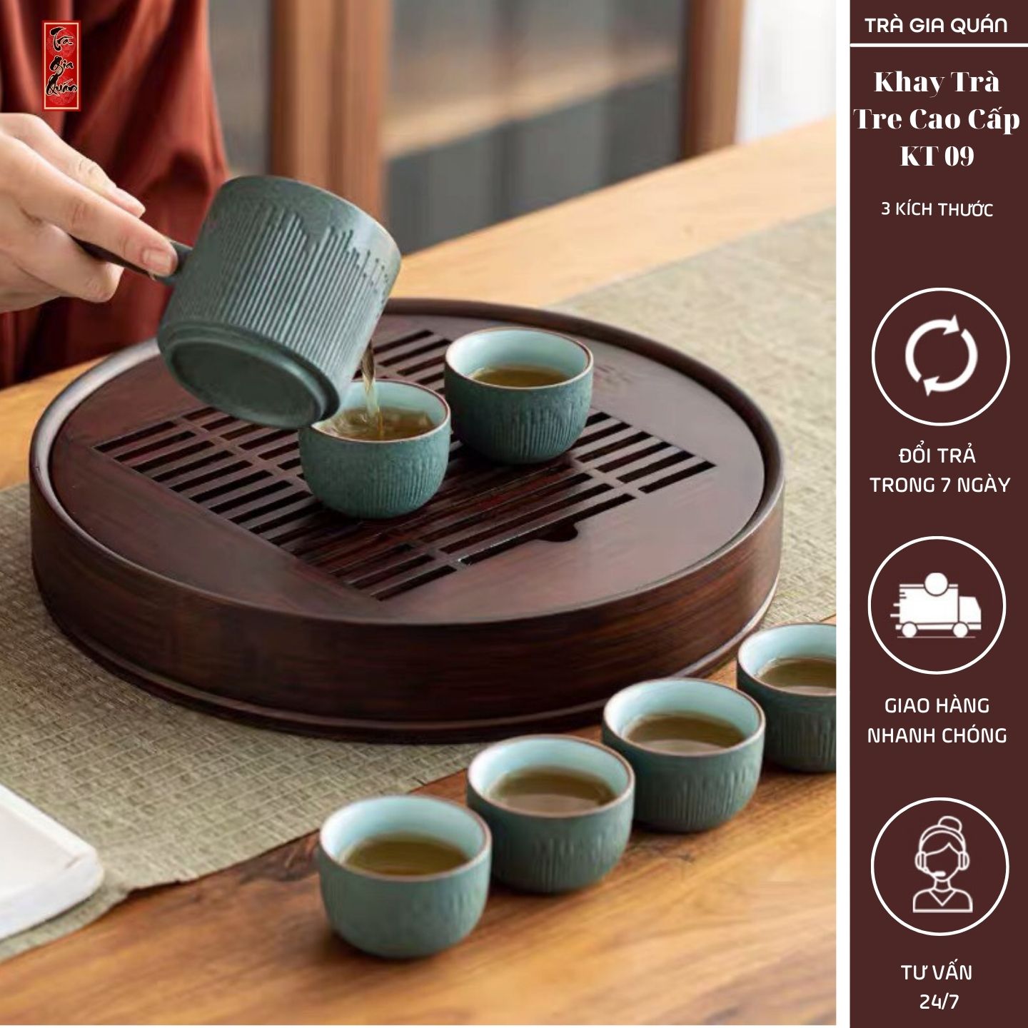 Khay trà tre cao cấp tròn kt 09