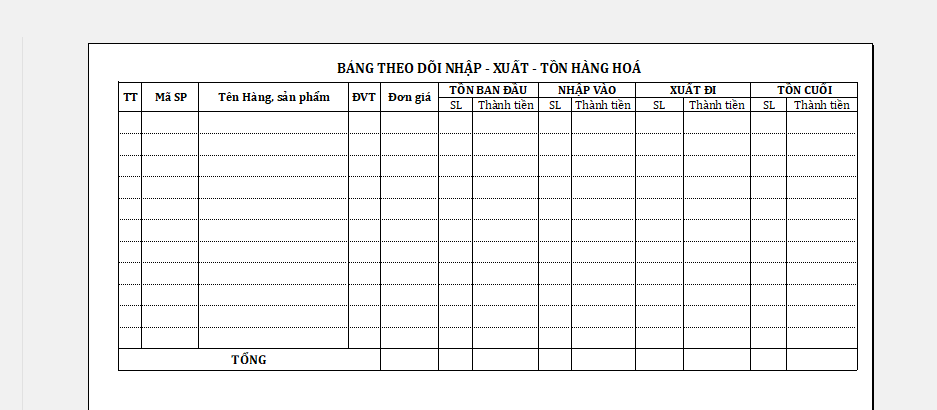 Sổ theo dõi Nhập xuất tồn hàng hoá ( sổ A4 in 1 mặt)