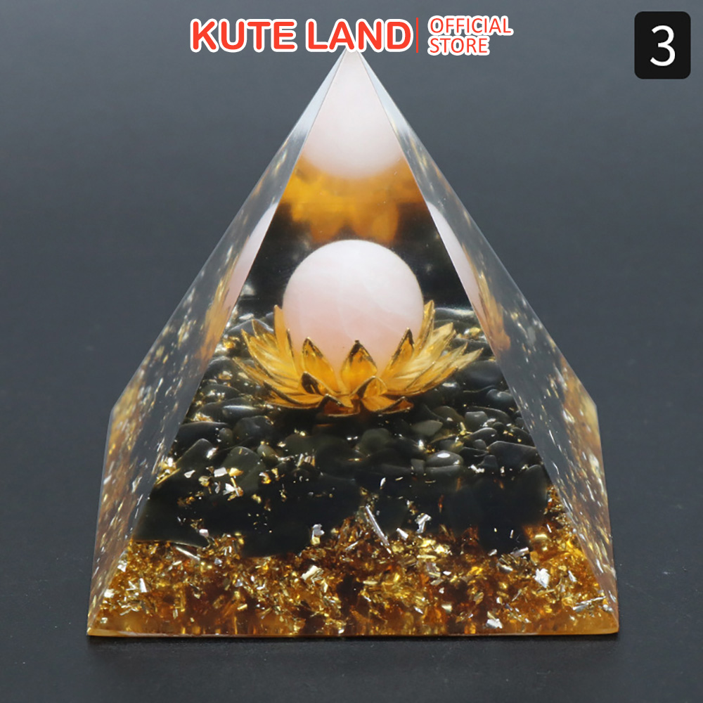 Đá thanh tẩy kim tự tháp chakra 6 cm hoa sen và cầu phong thủy chakela da45