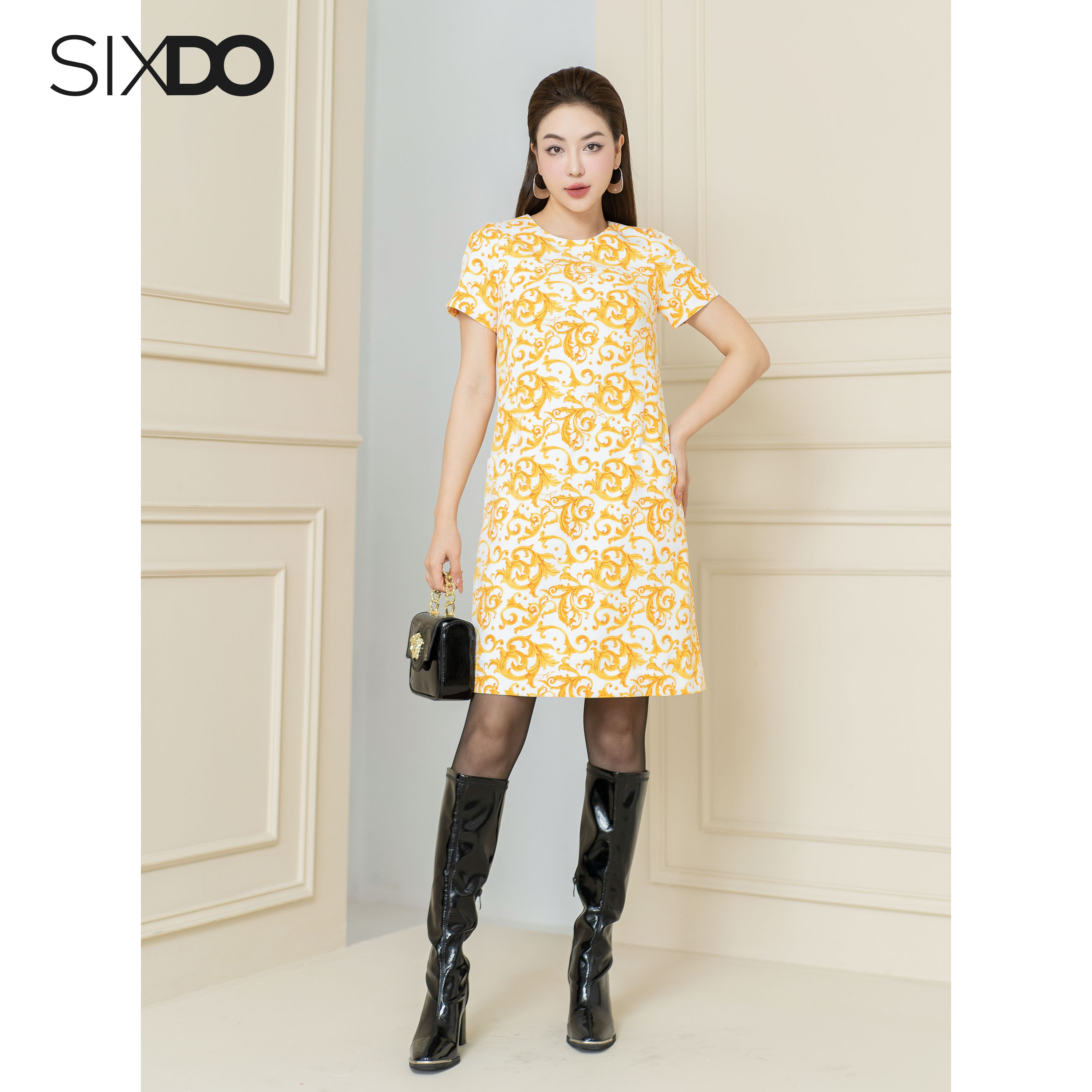 Đầm dệt thoi dáng suông cổ tròn SIXDO (Woven Mini Dress)
