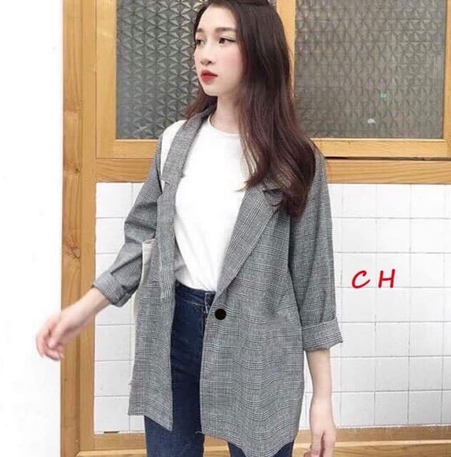 Áo Vest  Blazer  Nữ Kẻ Caro Uzzllang Hàn Quốc