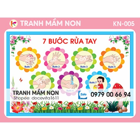 Decal mầm non - các bước rửa tay của bé kn-005