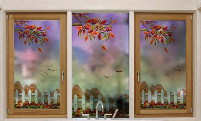 [HCM]Decal Dán Kính Cao Cấp - Cành lá rơi mùa Thu ( 60 X116 )-DK1009