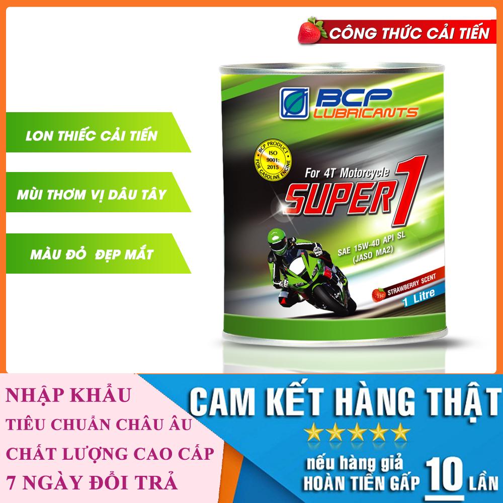 HCMNhớt xe máy BCP Thái Lan lon 1L - SUPER 1 SAE 15W40 API SL JASO MA2 màu