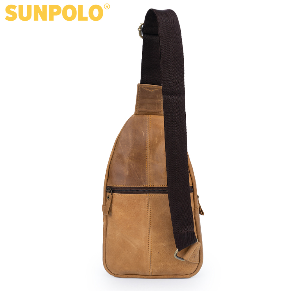Men Leather Chest Bag SUNPOLO STU103 (Brown)