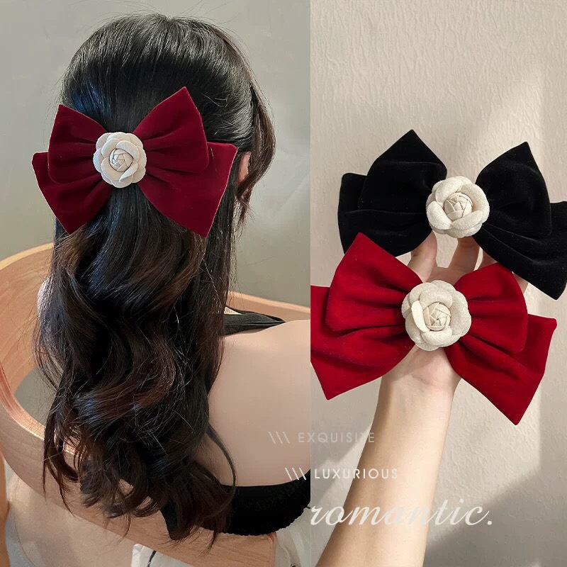 🎀 𝑭𝑹𝑬𝑬𝑺𝑯𝑰𝑷 🎀 Kẹp Tóc Nơ Vải Nhung Phong Cách Hàn Quốc