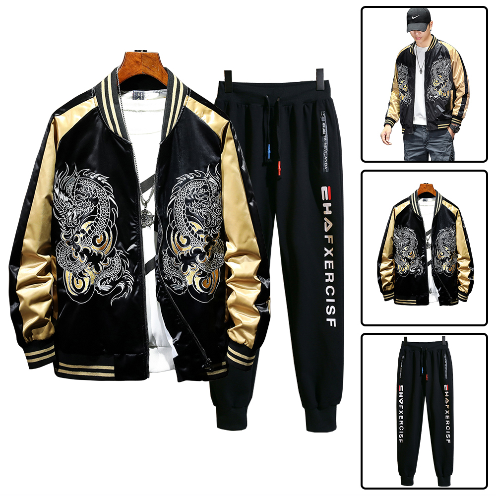 Set Áo Khoác Nam In Hình Rồng Phối Quần Jogger Bo Ống trẻ Trung Thời Trang 4MENHCM AO KHOAC NAM 30 + JOGGER 9000075