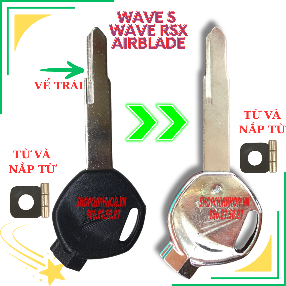 Chìa khóa từ 5 bi xe wave s, rsx, airblade( có bi từ đi kèm)