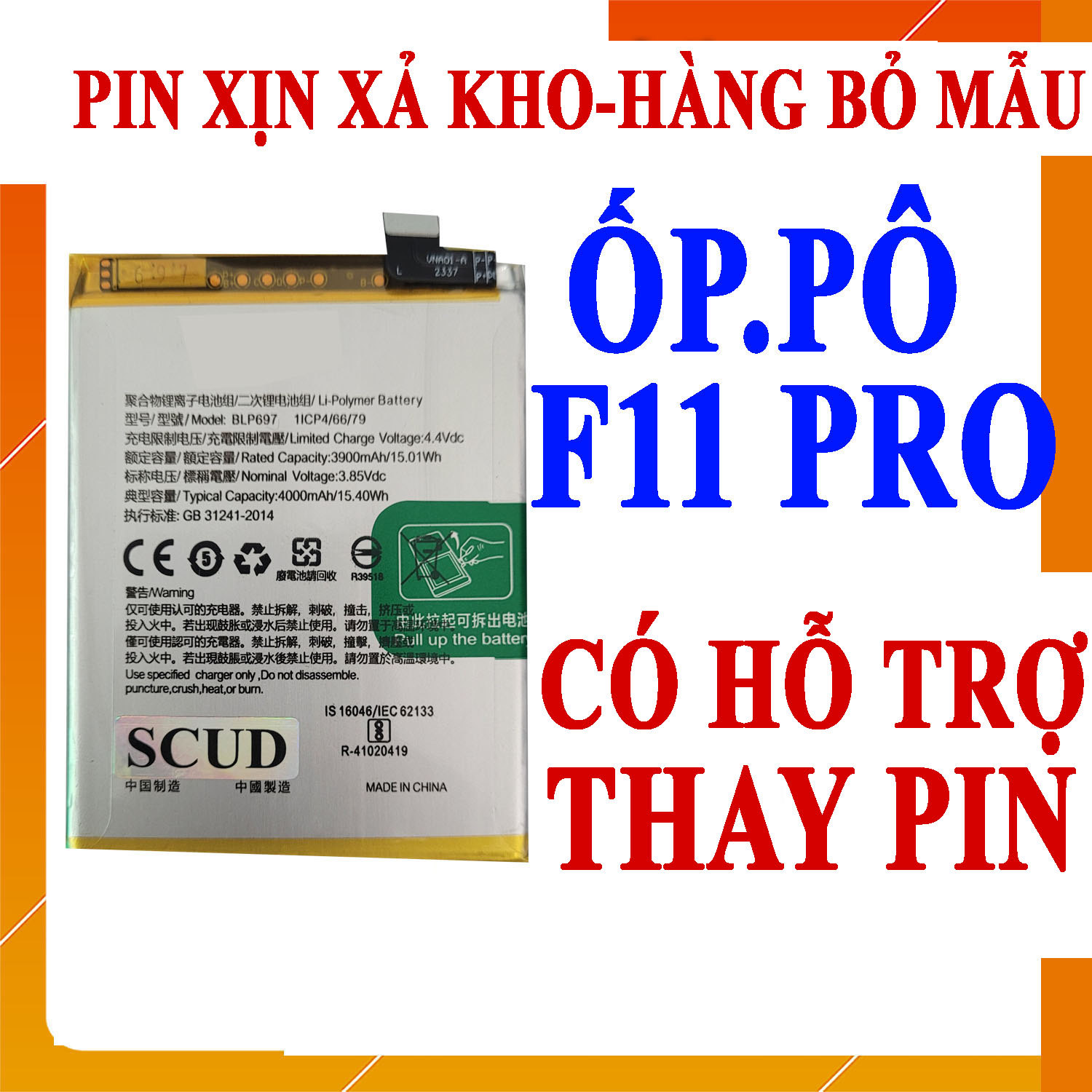 Pin scud dành cho oppo f11 pro blp697 dung lượng 4000mah