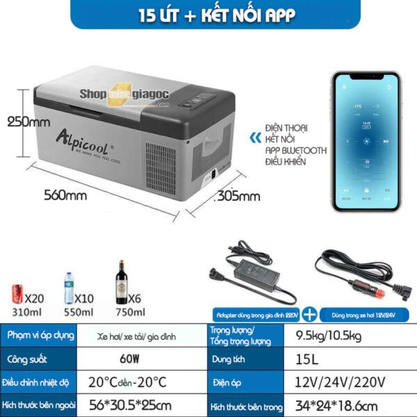 Tủ lạnh ô tô alpicool 15l - 20l kết nối app