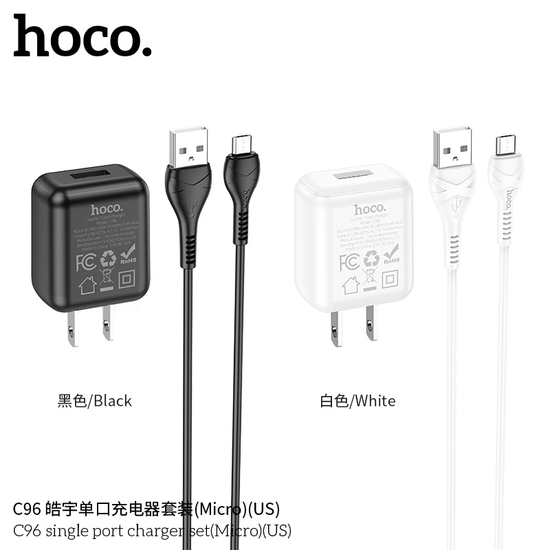 Bộ sạc Hoco C96 - 5V/2.1A kèm dây sạc iPhone, Micro, TypeC - Chính hãng