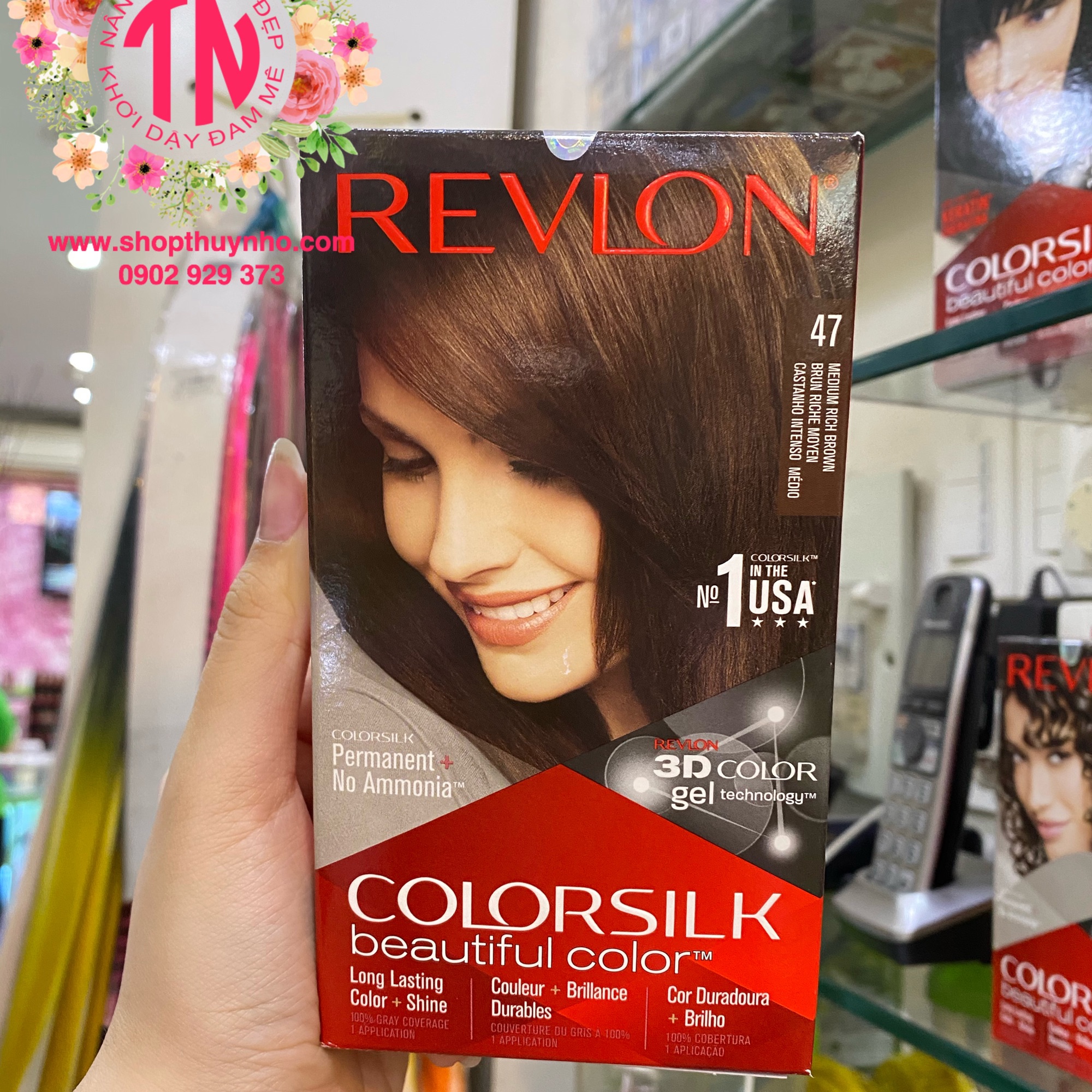Thuốc nhuộm tóc Revlon ColorSilk số 47 (Medium Rich Brown - Nâu chocolate sáng)