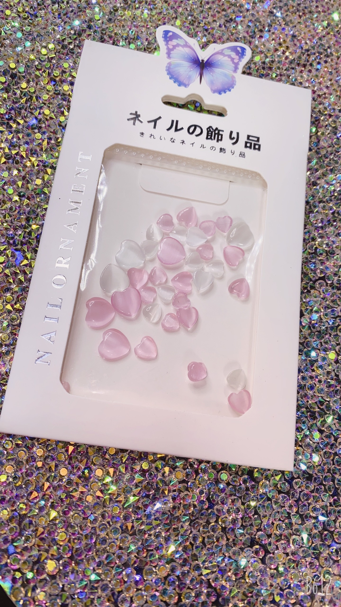 Set Tim thuỷ tinh hồng trang trí móng, trang trí nail