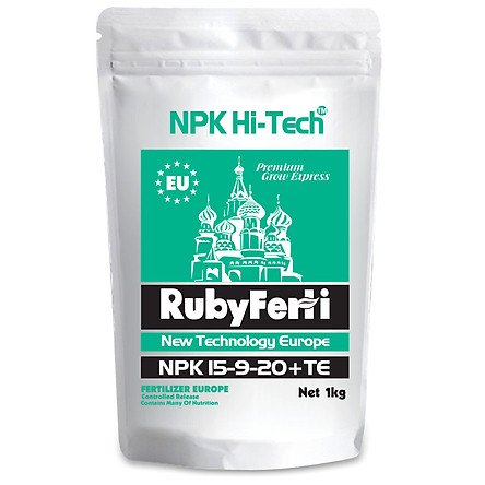 Phân bón NPK 15-9-20+TE Hi-Tech: RubyFerti  ( 1kg) - sản phẩm thuộc Tập Đoàn Phân Bón Con Cò Vàng