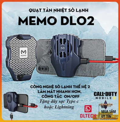 Quạt tản nhiệt gaming sò lạnh siêu mát Memo DL02 cho điện thoại có nút bật tặng kèm dây sạc Type c Lightning