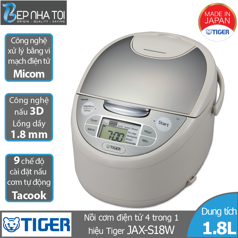 [Trả góp 0%]Nồi cơm điện tử Tiger 4 trong 1 JAX-S18W (1.8L)