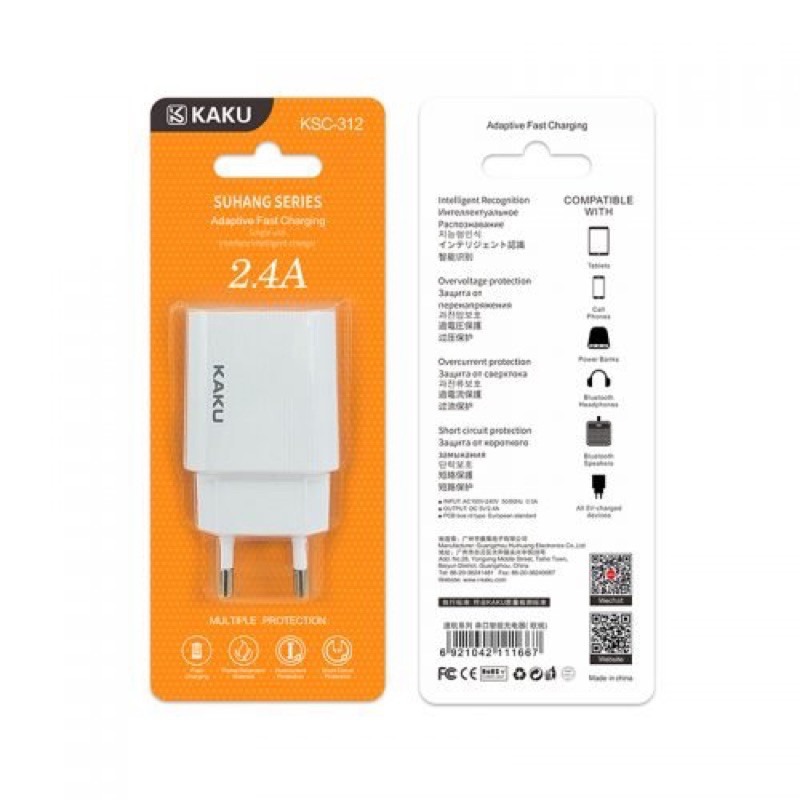 Cốc sạc nhanh - cốc sạc 2.4a kaku k312 cổng usb mẫu mới