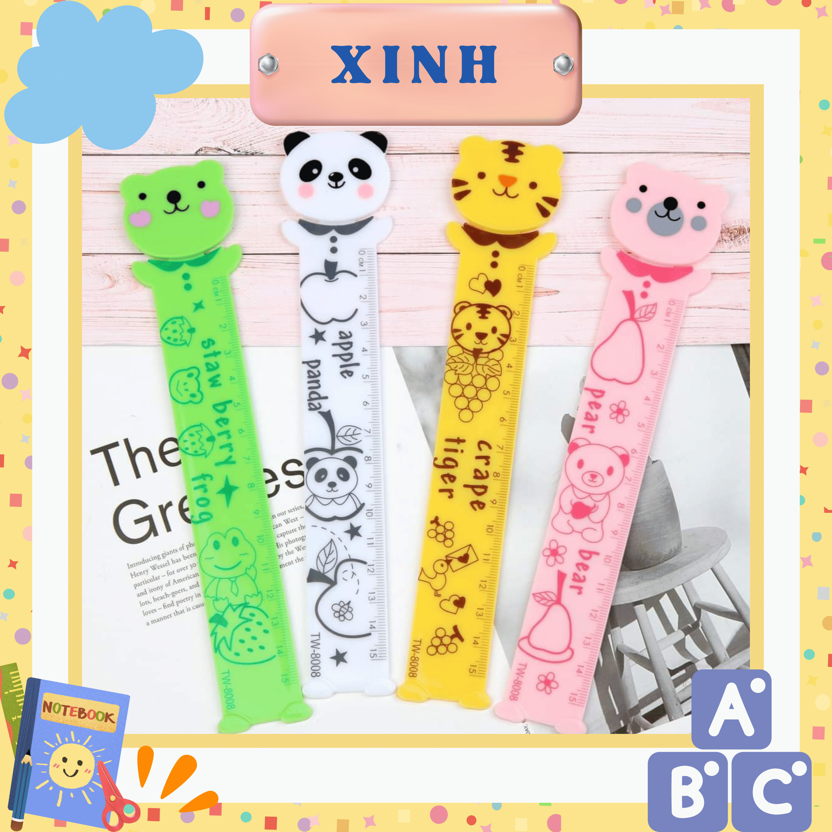 Thước kẻ học sinh 15cm hình thú nhỏ dễ thương