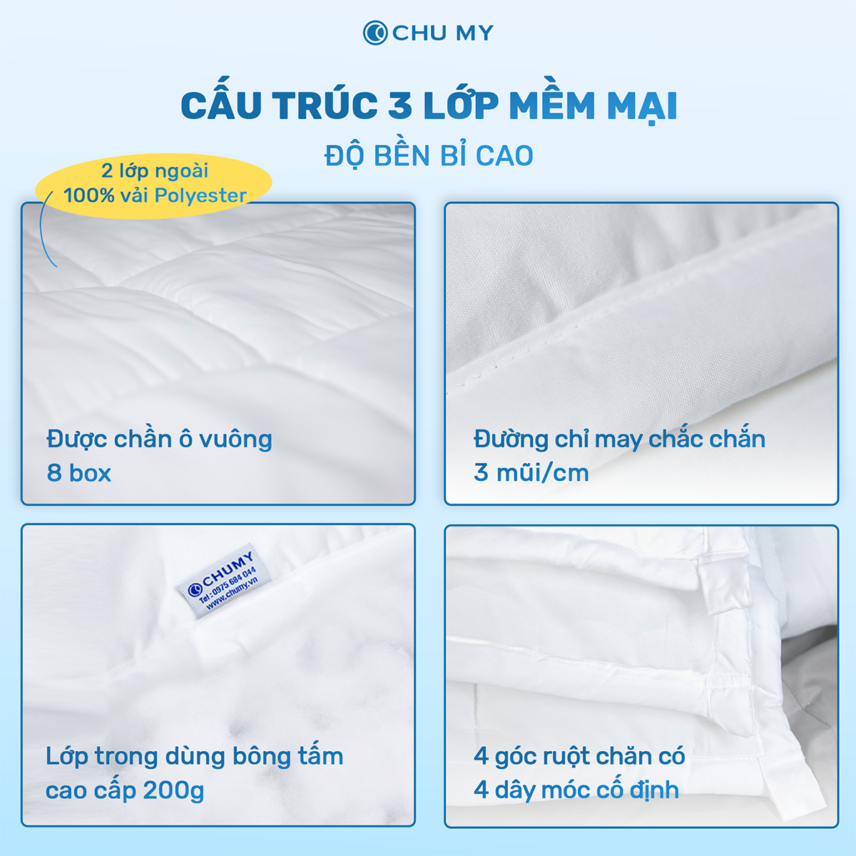 Ruột chăn chần bông kích thước 2mx2m2