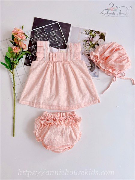 Đầm bé gái Annie, đầm baby nơ hồng cho bé từ 6-15kg
