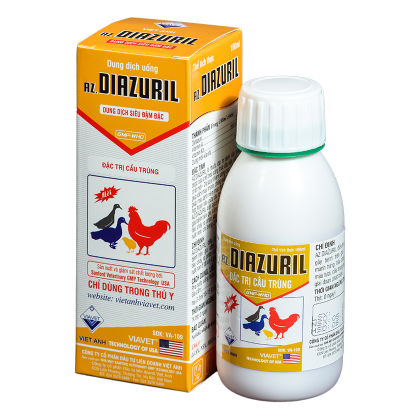 01 chai AZ.DIAZURIL chai 100ml  Đặc Trị Cầu Trùng Cho thỏ, Gà, Heo và các loại gia cầm