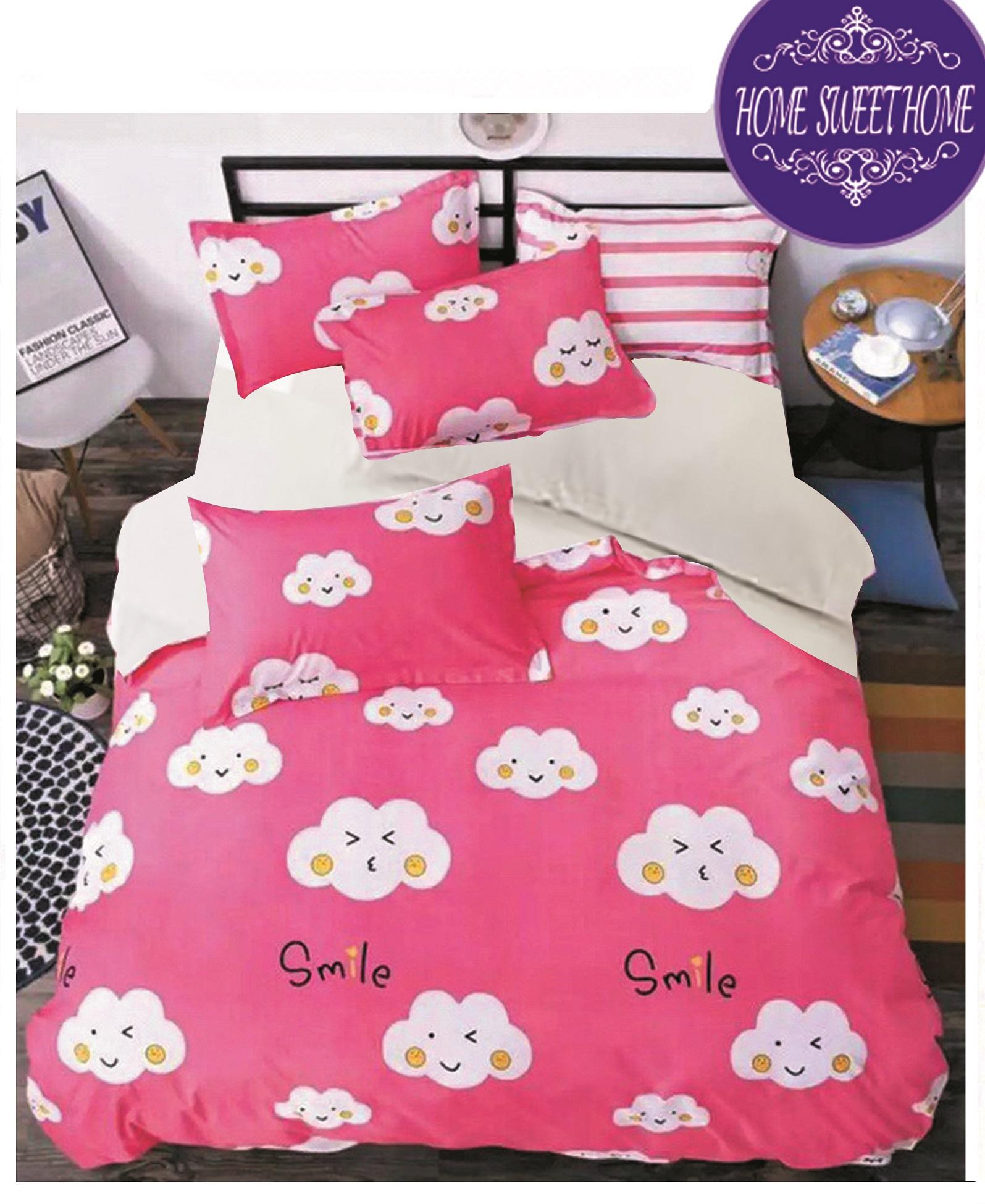 Bộ drap và mền satin Home Sweet Home (Pink Cloud)