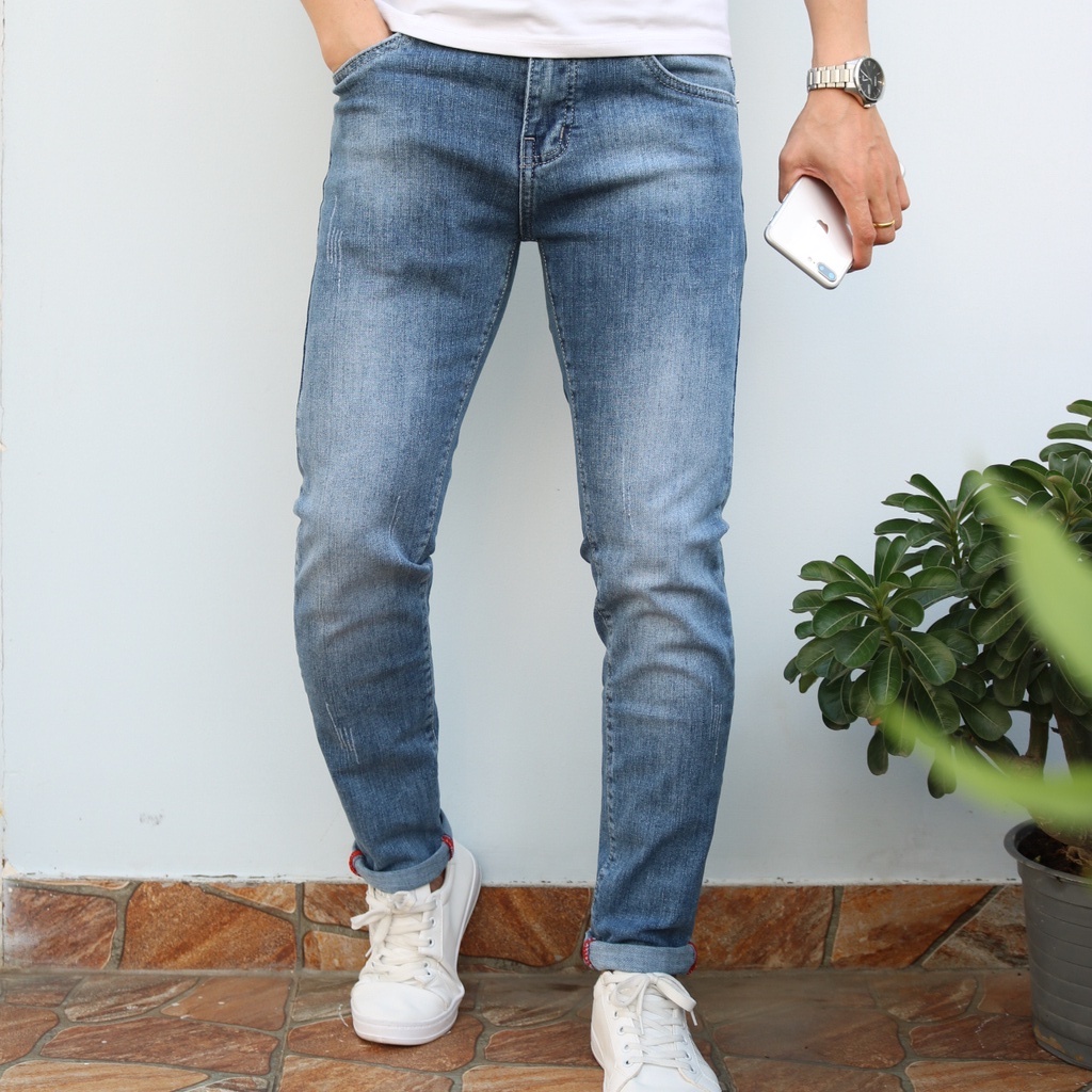 Quần jean nam xanh bạc MK 0164 chất bò cao cấp vải không ra màu form ôm Slimfit quần jeans phong cách Hàn Quốc