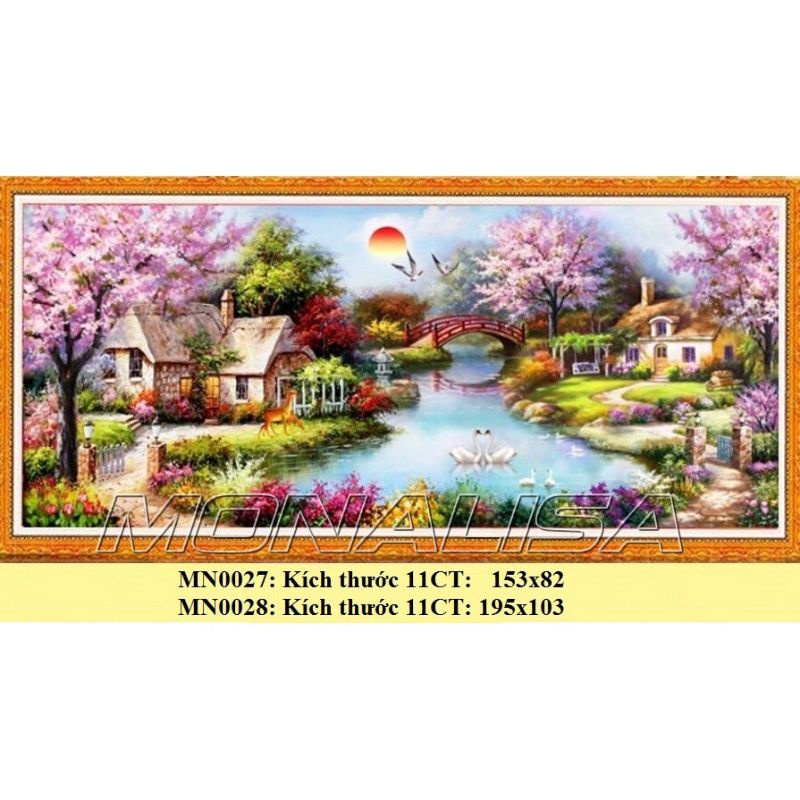 Tranh thêu kín chữ thập Tổ Ấm hạnh phúc MN0027