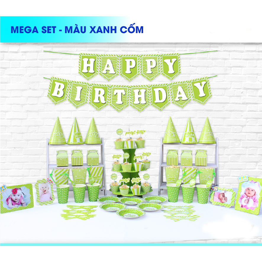 Set mega bàn tiệc trang trí sinh nhật dành cho bé ép kim