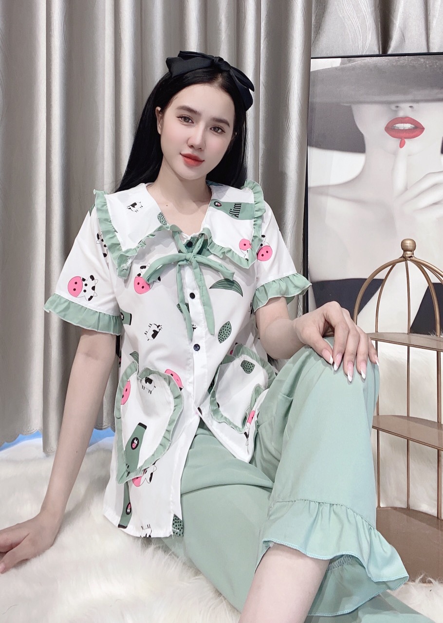 Bộ pijama mặc nhà lụa dễ thương dưới 55kg