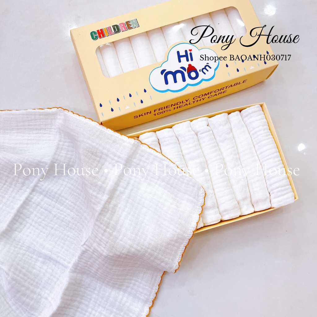 Khăn sữa hi mom - set 10 khăn xô muslin 2 lớp, 4 lớp siêu mềm, mịn rửa mặt, tắm cho bé sơ sinh