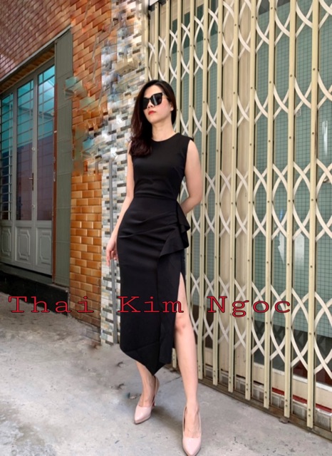Đầm dự tiệc dáng ôm xẻ tà 1 bên bèo