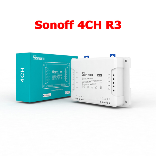 Bảng giá Công tắc điều khiển từ xa Sonoff 4CH R3 bằng điện thoại thông minh qua sóng wifi. Bật / tắt 4 thiết bị gia dụng từ xa.