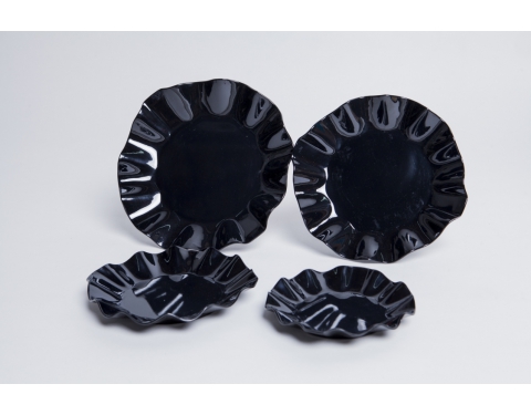 Dĩa Nhựa Melamine Viền Hoa Màu Đen