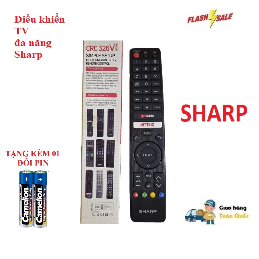 Remote Điều khiển TV Sharp đa năng tất cả các dòng tivi Sharp LCDLEDSmart TV- Hàng tốt Tặng kèm Pin