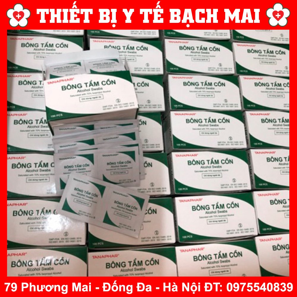 Bông Tẩm Cồn TANAPHAR - Gạc Tẩm Cồn Alcohol Swabs [Hộp 100 Miếng]