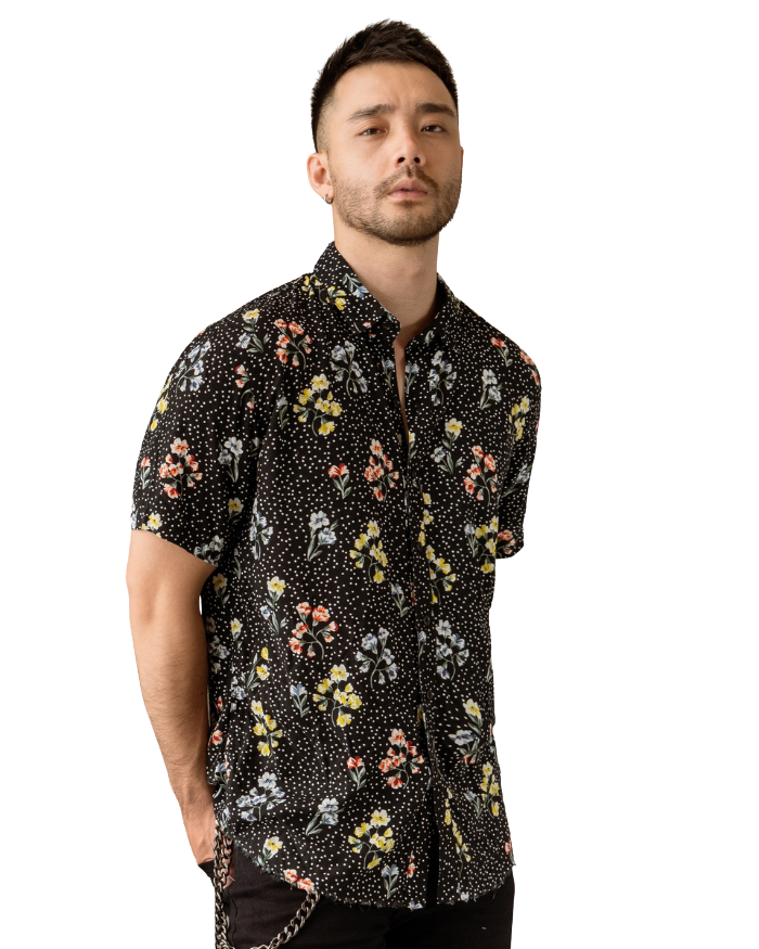 Áo sơ mi hoa chấm bi ngắn tay Amand CB05