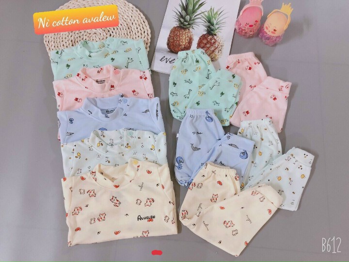 Bộ nỉ dai tay cotton cao cổ 3 phân cao cấp
