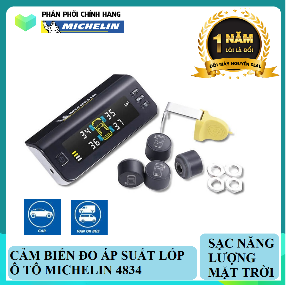 Cảm biến đo áp suất lốp ô tô Michelin 4834 - sạc năng lượng mặt trời