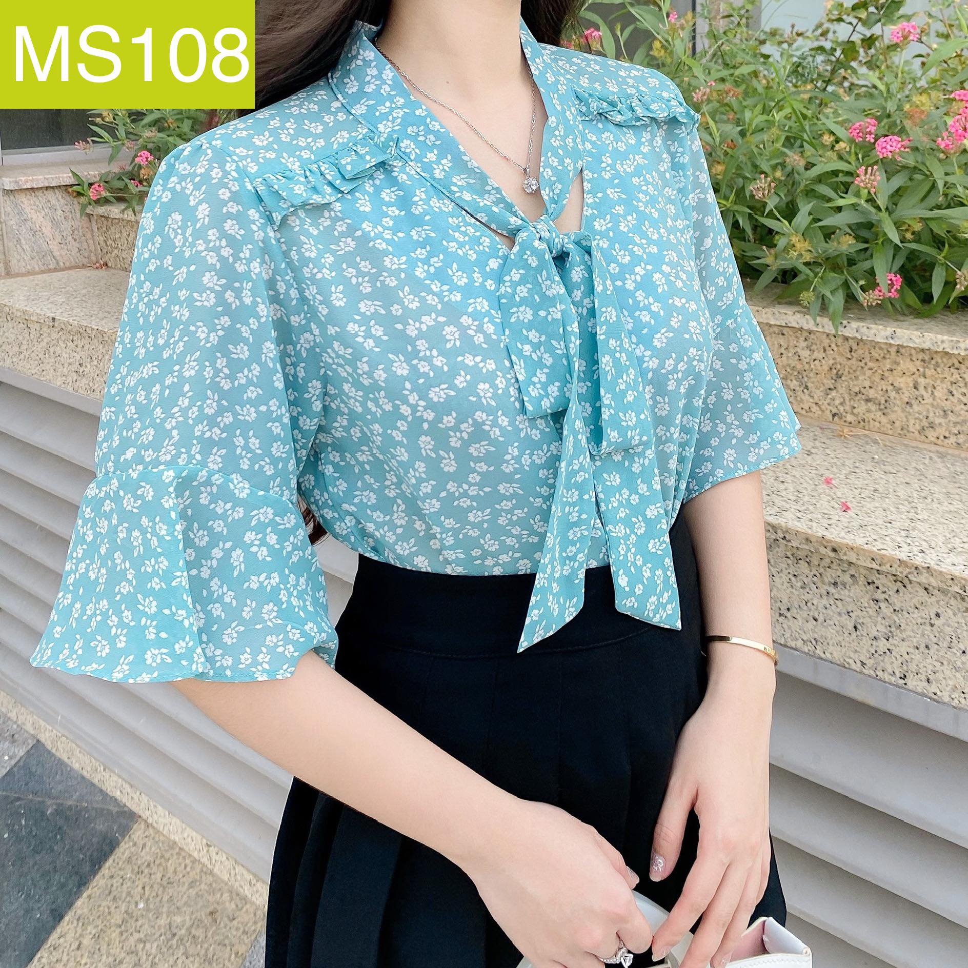 ÁO SƠ MI CỘT NƠ CỔ BÈO VAI MS108