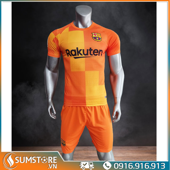 [HCM]Áo Thun Thể Thao Nam Nữ Đá Bóng CLB Barca Cam - Đồ Đá Banh Bóng Đá Cao Cấp