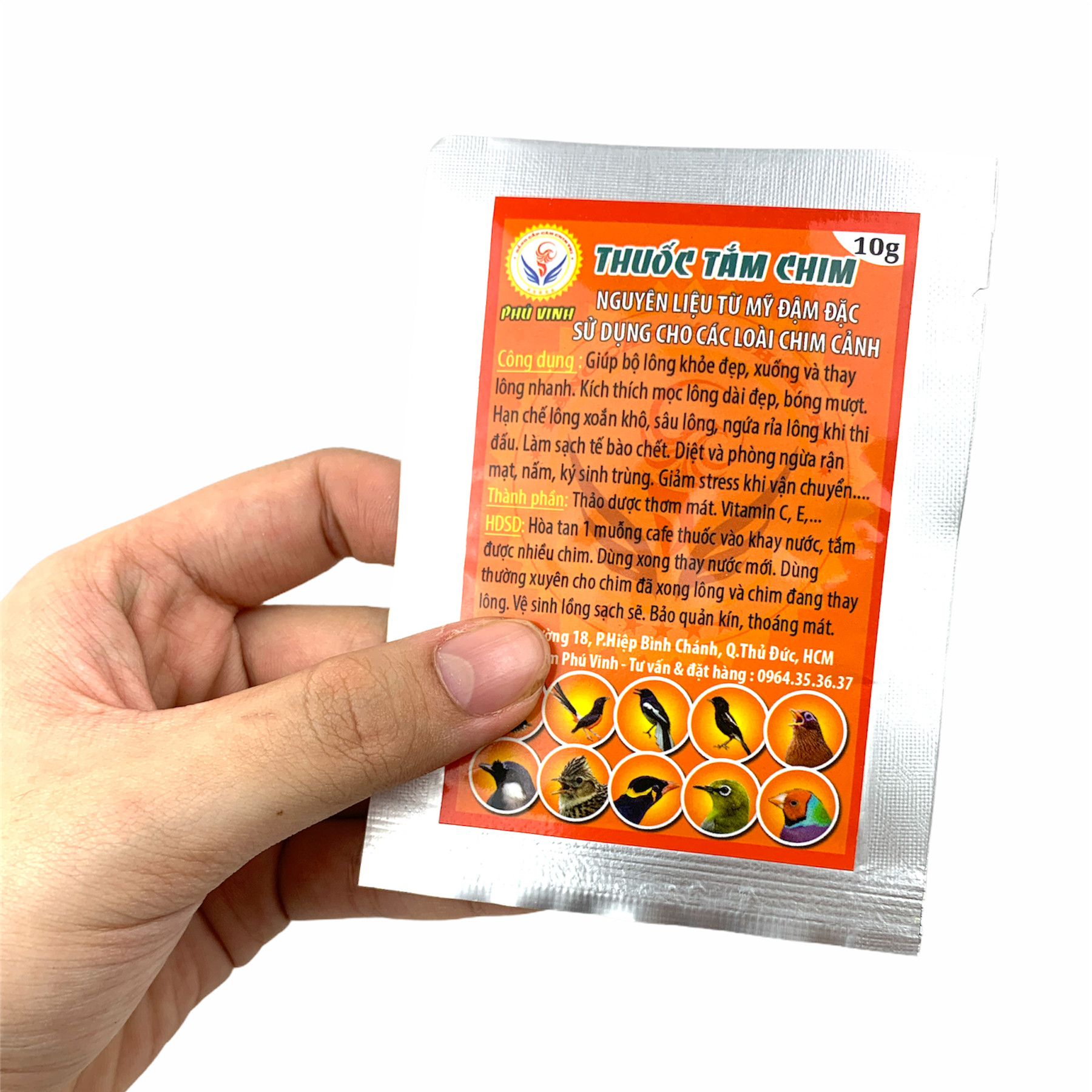 10g bột tắm chim phú vinh dành cho các loại chim cảnh