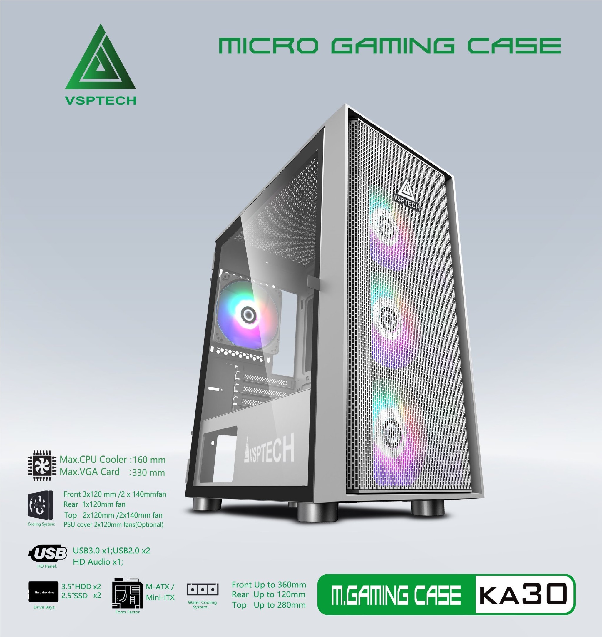 Case Gaming VSP KA30 Mini Tower (Trắng)